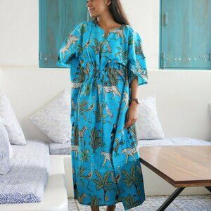 BRAND NEW Block Print Kaftan Cotton light weight summer wear Holiday Gift Him